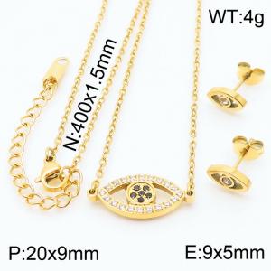 Stainless steel 400X1.5mm welding chain with hollow the eye of evil crystal charm fashional gold earring - KS200556-KLX