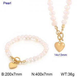 European and American fashion simple stainless steel OT buckle heart bracelet necklace two-piece set - KS200916-Z