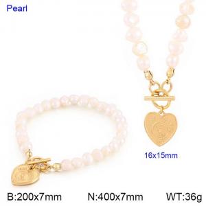 European and American fashion simple stainless steel OT buckle heart bracelet necklace two-piece set - KS200918-Z
