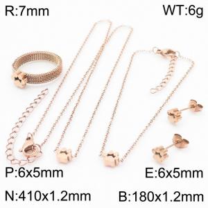 Rose Gold Stainless Steel cute Necklace Bracelet Ear Stud Ring - KS201124-K