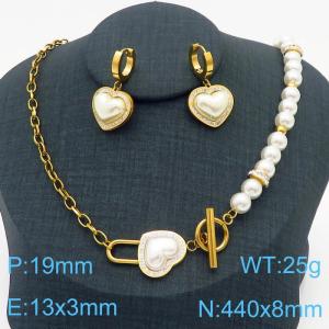 Stainless steel O-chain splicing string pearl chain OT buckle heart shaped accessory jewelry temperament gold set - KS203895-KSP