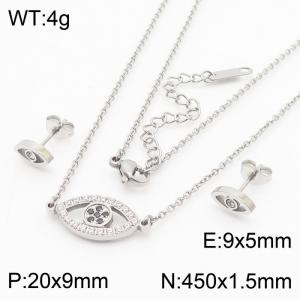 Fashionable stainless steel diamond devil's eye accessory jewelry charm 2-piece silver set - KS204176-KLX