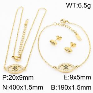Fashionable stainless steel diamond devil's eye accessory jewelry charm 3-piece gold set - KS204183-KLX