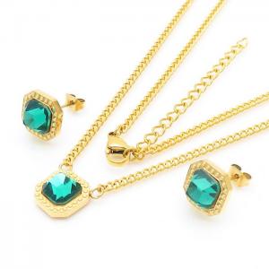 Simple Green Blass Earring & Pendant Necklace Women Stainless Steel Gold Color - KS204193-YX