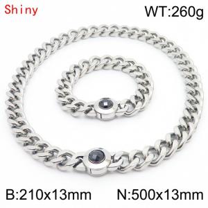 Fashion Curb Cuban Link Chain 210×13mm Bracelet 500×13mm Necklace for Men Women Basic Punk Stainless Steel Black Stone Clasp Jewelry Sets - KS204309-Z