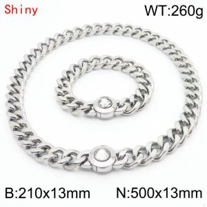 Hiphop Heavy Cuban Link Chains 210×13mm Bracelet 500×13mm Necklaces Male Silver Color Stainless Steel Jewelry Sets For Men Women - KS204316-Z