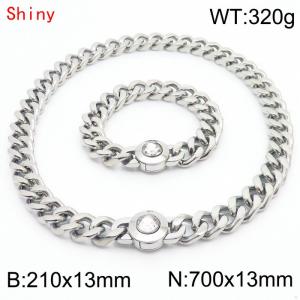 Hiphop Heavy Cuban Link Chains 210×13mm Bracelet 700×13mm Necklaces Male Silver Color Stainless Steel Jewelry Sets For Men Women - KS204320-Z