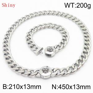 Stainless Steel Skull Charm Cuban Chain Jewelry Set with 210mm Bracelet&450mm Necklace - KS204452-Z