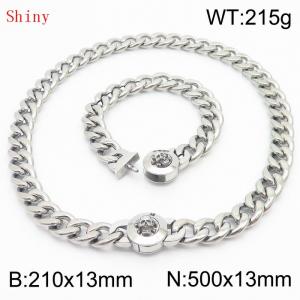 Stainless Steel Skull Charm Cuban Chain Jewelry Set with 210mm Bracelet&500mm Necklace - KS204453-Z