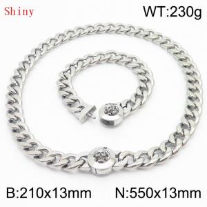 Stainless Steel Skull Charm Cuban Chain Jewelry Set with 210mm Bracelet&550mm Necklace - KS204454-Z