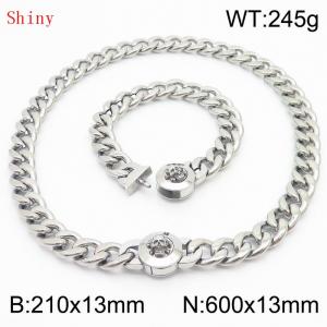 Stainless Steel Skull Charm Cuban Chain Jewelry Set with 210mm Bracelet&600mm Necklace - KS204455-Z