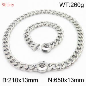 Stainless Steel Skull Charm Cuban Chain Jewelry Set with 210mm Bracelet&650mm Necklace - KS204456-Z
