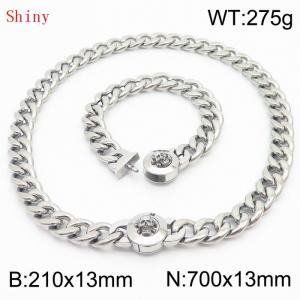 Stainless Steel Skull Charm Cuban Chain Jewelry Set with 210mm Bracelet&700mm Necklace - KS204457-Z