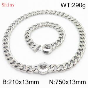 Stainless Steel Skull Charm Cuban Chain Jewelry Set with 210mm Bracelet&750mm Necklace - KS204458-Z