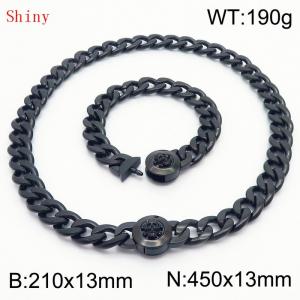Black-Plated Stainless Steel Skull Charm Cuban Chain Jewelry Set with 210mm Bracelet&450mm Necklace - KS204466-Z