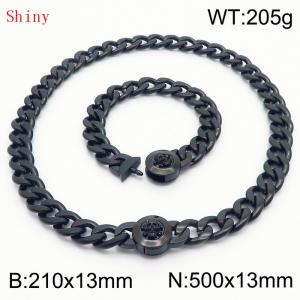 Black-Plated Stainless Steel Skull Charm Cuban Chain Jewelry Set with 210mm Bracelet&500mm Necklace - KS204467-Z