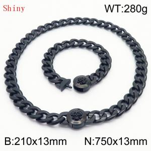 Black-Plated Stainless Steel Skull Charm Cuban Chain Jewelry Set with 210mm Bracelet&750mm Necklace - KS204472-Z