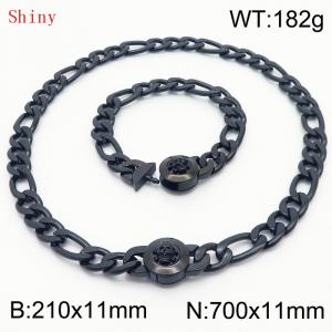 Punk Cuban Chains Skull Clasp 210×11mm Bracelet 700×11mm Nacklace For Men Black Color Hip Hop Thick Stainless Steel Big Chunky NK Chain Jewelry Sets Wholesale - KS204660-Z