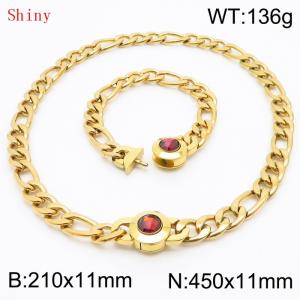 Simple Stainless Steel Cuban Link Chain 210×11mm Bracelet 450×11mm Nacklace for Male Gold Color NK Curb Chain Jewelry Set - KS204683-Z