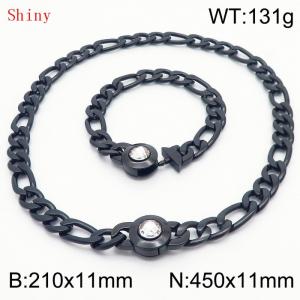 Black Color Punk Stainless Steel NK Chain 210×11mm Bracelet 450×11mm Necklace for Men Women Hip Pop Figaro Rope Cuban Box Long Chains Jewelry Sets - KS204718-Z