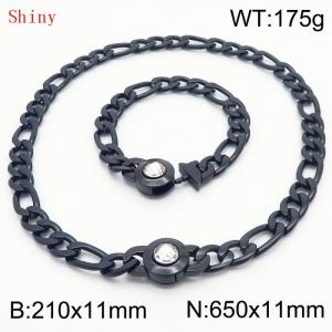 Black Color Punk Stainless Steel NK Chain 210×11mm Bracelet 650×11mm Necklace for Men Women Hip Pop Figaro Rope Cuban Box Long Chains Jewelry Sets - KS204722-Z