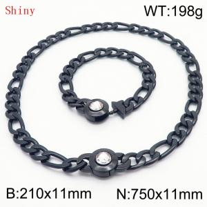 Black Color Punk Stainless Steel NK Chain 210×11mm Bracelet 750×11mm Necklace for Men Women Hip Pop Figaro Rope Cuban Box Long Chains Jewelry Sets - KS204724-Z