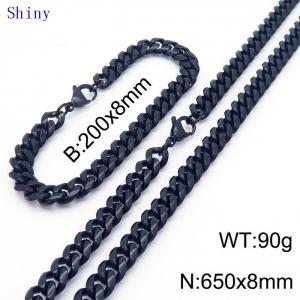 20cm Bracelets 65cm Necklace Black Color Stainless Steel Shiny Cuban Link Chain Jewelry Set For Men - KS204781-Z