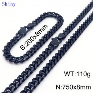 20cm Bracelets 75cm Necklace Black Color Stainless Steel Shiny Cuban Link Chain Jewelry Set For Men - KS204790-Z