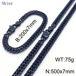 7mm vintage men's personalized cut edge polished whip chain bracelet necklace two-piece set - KS204799-Z