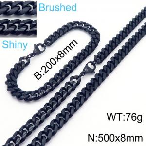 20cm Bracelets 50cm Necklace Black Color Stainless Steel Shiny Brushed Cuban Link Chain Jewelry Set For Men - KS204834-Z