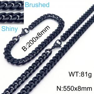 20cm Bracelets 55cm Necklace Black Color Stainless Steel Shiny Brushed Cuban Link Chain Jewelry Set For Men - KS204835-Z