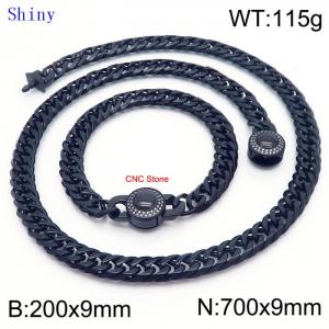 9mm Retro Men's Personalized Polished Whip Chain CNC Buckle Necklace Set of Two - KS204859-Z