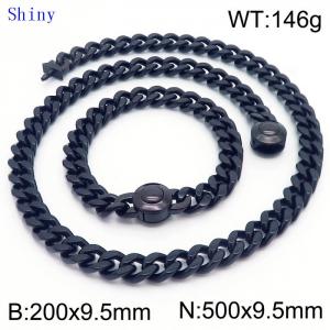 European and American fashion stainless steel 200 × 9.5mm&500 × 9.5mm Cuban chain smooth round buckle men's temperament black set - KS204862-Z
