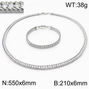 French style luxury style CNC diamond-encrusted stainless steel lady bracelet necklace set - KS205014-KFC