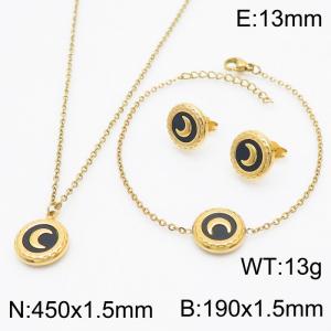 Round Moon Black Background Pendant Charm Jewelry Set for Women Bracelet Earrings and Necklace Set Gold Color - KS215308-HR