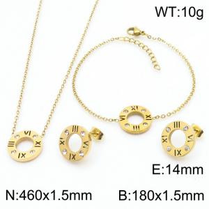 460x1.5mm O-Chain with Gold Colour Round Shaped Engraved Roman Numerals Pendant  Zircon  Necklaces for Women's Stainless Steel Necklace, Bracelet, Earring Jewelry Set - KS215478-HDJ
