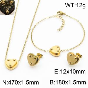470x1.5mm O shape Charm Necklace Engravable heart-shaped Pendant 10mm Heart-shaped  Earrings and Heart-shaped  Bracelets Jewelry Set for Women Stainless Steel Gold Jewelry Set - KS215480-HDJ