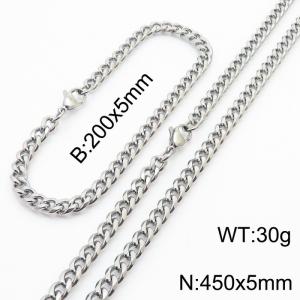 Wholesale Simple Jewelry Set 5mm Wide Cuban Chain Stainless Steel Bracelet Necklaces - KS216156-Z