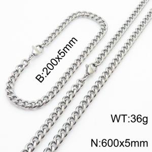 Wholesale Simple Jewelry Set 5mm Wide Cuban Chain Stainless Steel Bracelet Necklaces - KS216159-Z