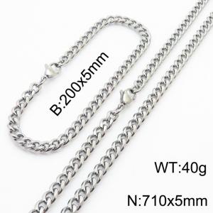Wholesale Simple Jewelry Set 5mm Wide Cuban Chain Stainless Steel Bracelet Necklaces - KS216161-Z