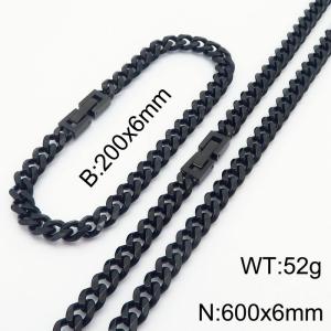 Black Color Cuban Link Chain Jewelry Set Stainless Steel 60cm Necklace 20cm Bracelets For Men - KS216307-Z