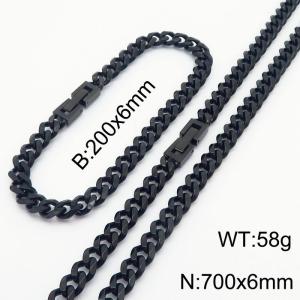 Black Color Cuban Link Chain Jewelry Set Stainless Steel 70cm Necklace 20cm Bracelets For Men - KS216309-Z
