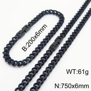 Black Color Cuban Link Chain Jewelry Set Stainless Steel 75cm Necklace 20cm Bracelets For Men - KS216310-Z