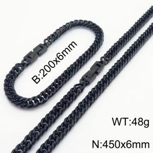Black Color Cuban Link Chain Jewelry Set Stainless Steel 45cm Necklace 20cm Bracelets For Men - KS216311-Z