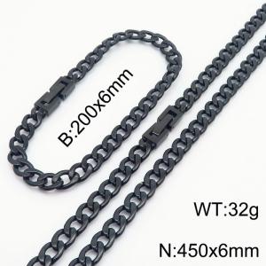 Black Color Cuban Link Chain Jewelry Set Stainless Steel 45cm Necklace 20cm Bracelets For Men - KS216318-Z