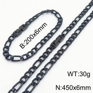 Black Color Figaro Chain Jewelry Set Stainless Steel 45cm Necklace 20cm Bracelets For Men - KS216325-Z