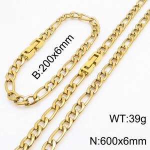 Gold Color Figaro Chain Jewelry Set Stainless Steel 60cm Necklace 20cm Bracelets For Men - KS216335-Z