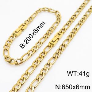 Gold Color Figaro Chain Jewelry Set Stainless Steel 65cm Necklace 20cm Bracelets For Men - KS216336-Z