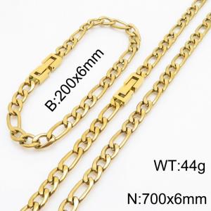Gold Color Figaro Chain Jewelry Set Stainless Steel 70cm Necklace 20cm Bracelets For Men - KS216337-Z