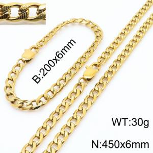 450mm Stainless Steel Set Necklace Blacelet Cuban Link Chain Gold Color - KS216341-Z